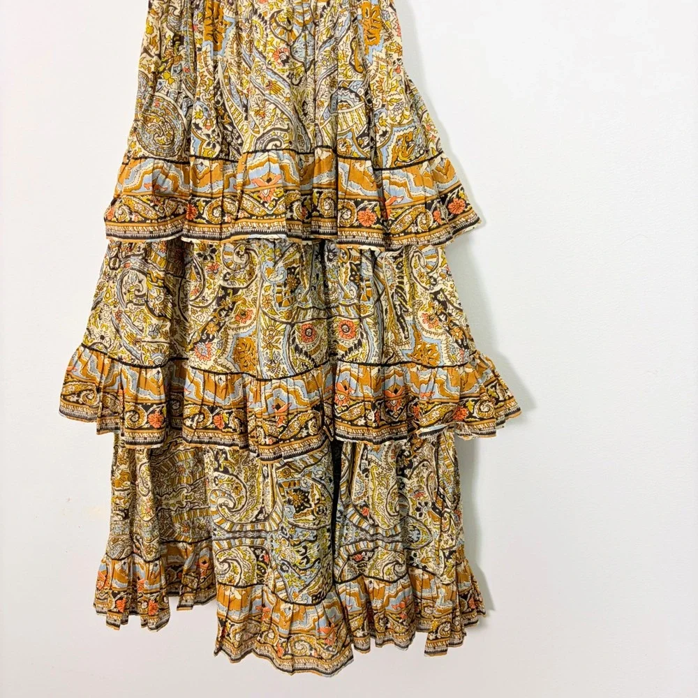 Cleobella Rosalie Midi Dress Kaleidoscope‎ Paisley Organic Cotton XS Boho Tiered